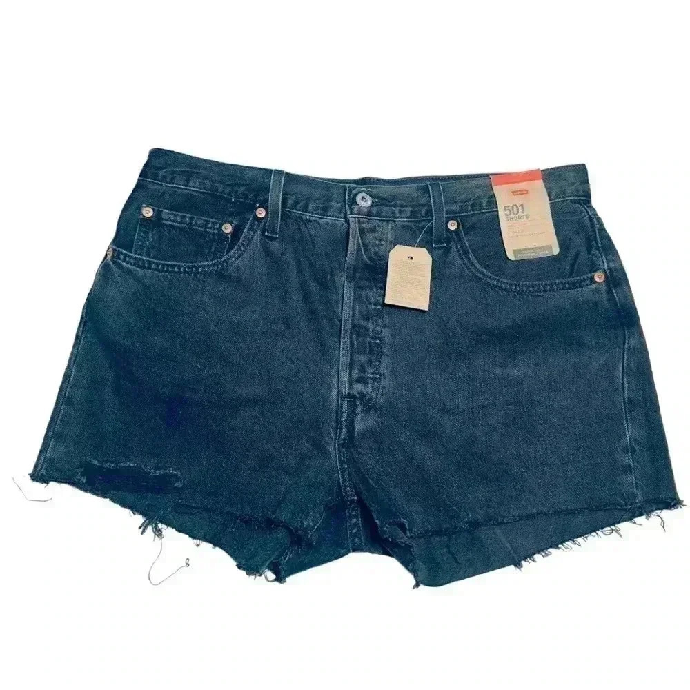 WOMEN’S LEVI’S 501 ORIGINAL BLACK DISTRESSED JEAN SHORTS•SIZE 33•NWT•